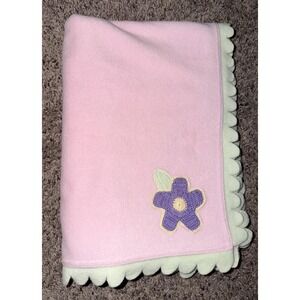 Carter's Baby Pink Blanket Green Scalloped Trim Purple Flower Rare
